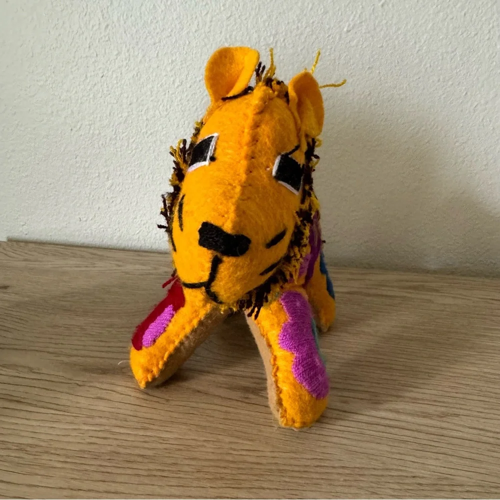 Mexican Folk Art Handmade Lion &‎ Cub Colorful Stuffed Animals Embroidered Plush